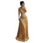 Luxury Gold High-Neck Beaded Gown with Heavy Tassels LA73787