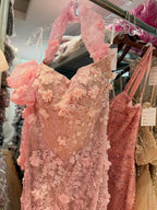 Luxury Pink Mermaid Off-Shoulder 3D Floral Lace Dress LA73788