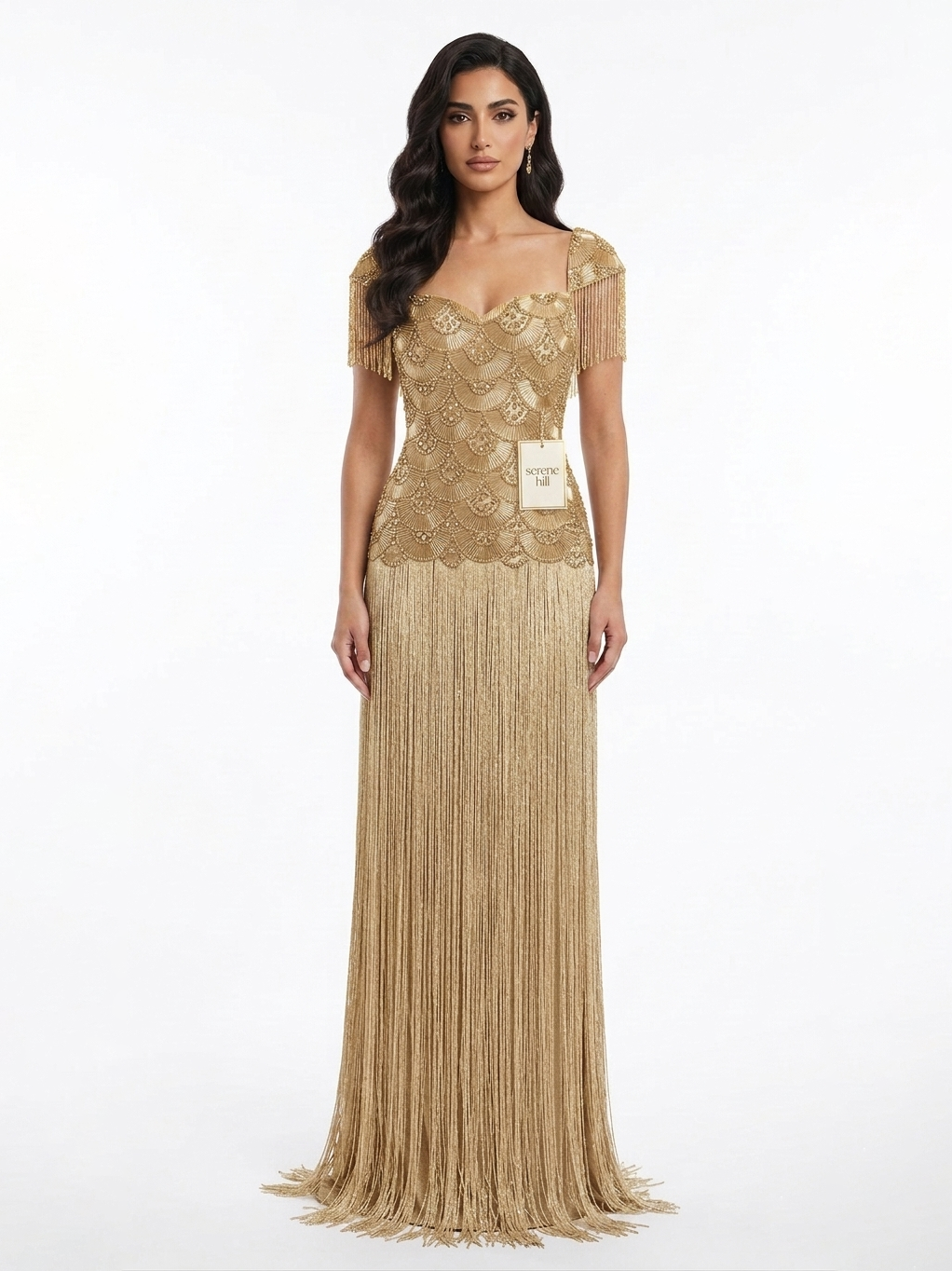 Luxury Gold Sweetheart Beaded Fringe Evening Gown LA73790