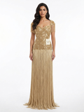 Luxury Gold Sweetheart Beaded Fringe Evening Gown LA73790
