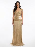 Luxury Gold Sweetheart Beaded Fringe Evening Gown LA73790