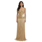 Luxury Gold Sweetheart Beaded Fringe Evening Gown LA73790