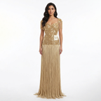 Luxury Gold Sweetheart Beaded Fringe Evening Gown LA73790