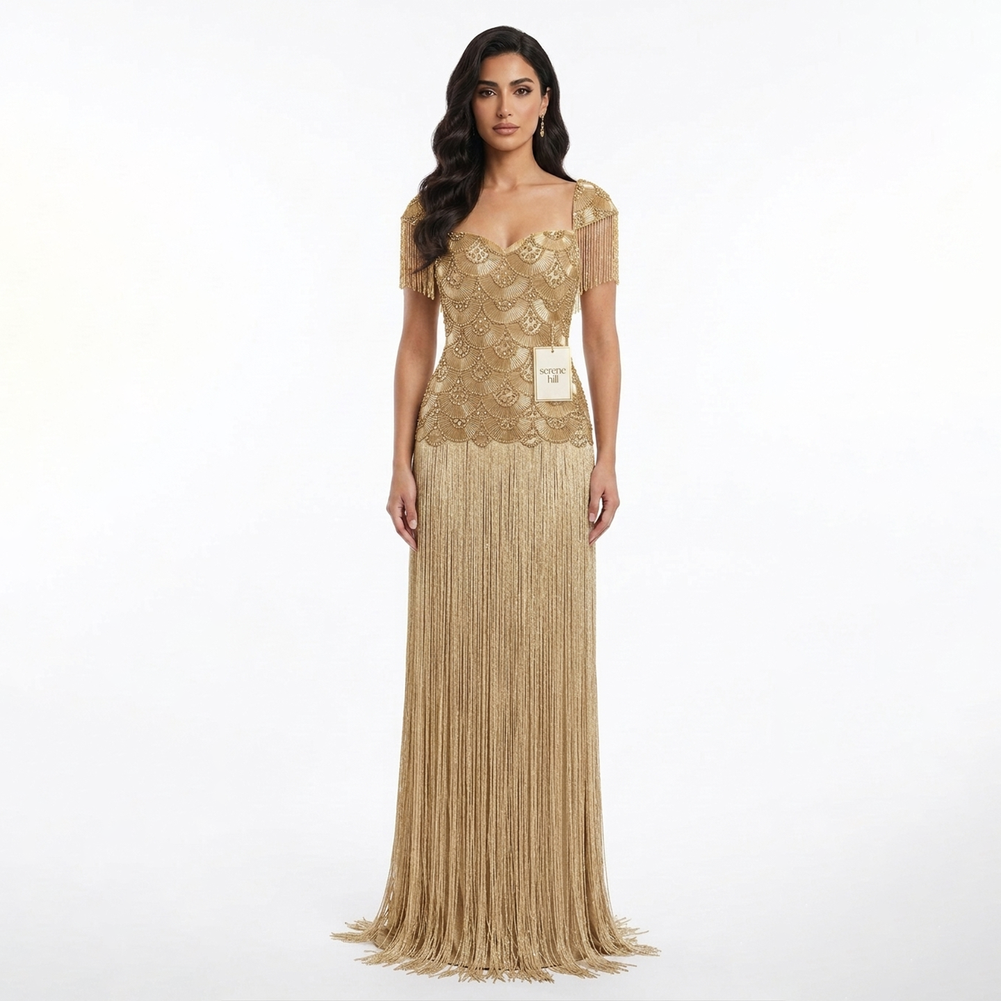 Luxury Gold Sweetheart Beaded Fringe Evening Gown LA73790
