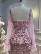 Arabic Pink Chiffon Beaded Elegant Mermaid Evening Dress CLA73794