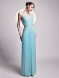 Luxury Blue Halter V-Neck Beaded Fringe Dress LA73795