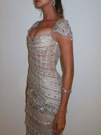 Luxury White Caramel Beaded Cap Sleeve Mermaid Dress LA73798