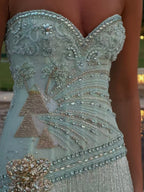Luxury Sage Green Sweetheart Beaded Fringe Evening Dress LA73800