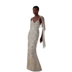 Luxury Champagne Beaded Spaghetti Straps Gown with Detachable Cape LA73801