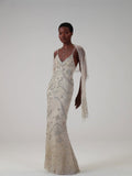 Luxury Champagne Beaded Spaghetti Straps Gown with Detachable Cape LA73801