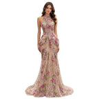 Luxury Peplum Nude Pink Halter Neck Beaded Mermaid Dress LA73802A