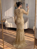 Luxury Dark Green Long Sleeve Beaded Tassel Mermaid Dress LA73804
