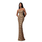 Luxury Gold Crystals Strapless Mermaid Gown with Choker LA73806