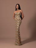 Luxury Gold Crystals Strapless Mermaid Gown with Choker LA73806