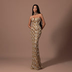 Luxury Gold Crystals Strapless Mermaid Gown with Choker LA73806