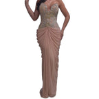 Luxury Nude Tie Back Corset Crystals Evening Gown with Streamer LA73808
