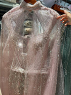 Luxury Nude Crystal Beaded Mermaid Gown with High Neck Cape LA73816