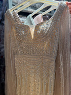 Luxury Turquoise Beaded Mermaid Gown with Cape Sleeves LA73819