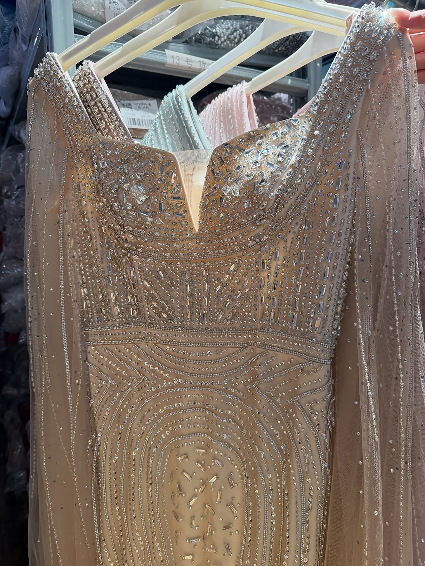 Luxury Turquoise Beaded Mermaid Gown with Cape Sleeves LA73819