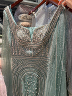 Luxury Turquoise Beaded Mermaid Gown with Cape Sleeves LA73819