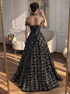 Luxury Off the Shoulder Sequined Beaded A Line Evening Dress LA73826