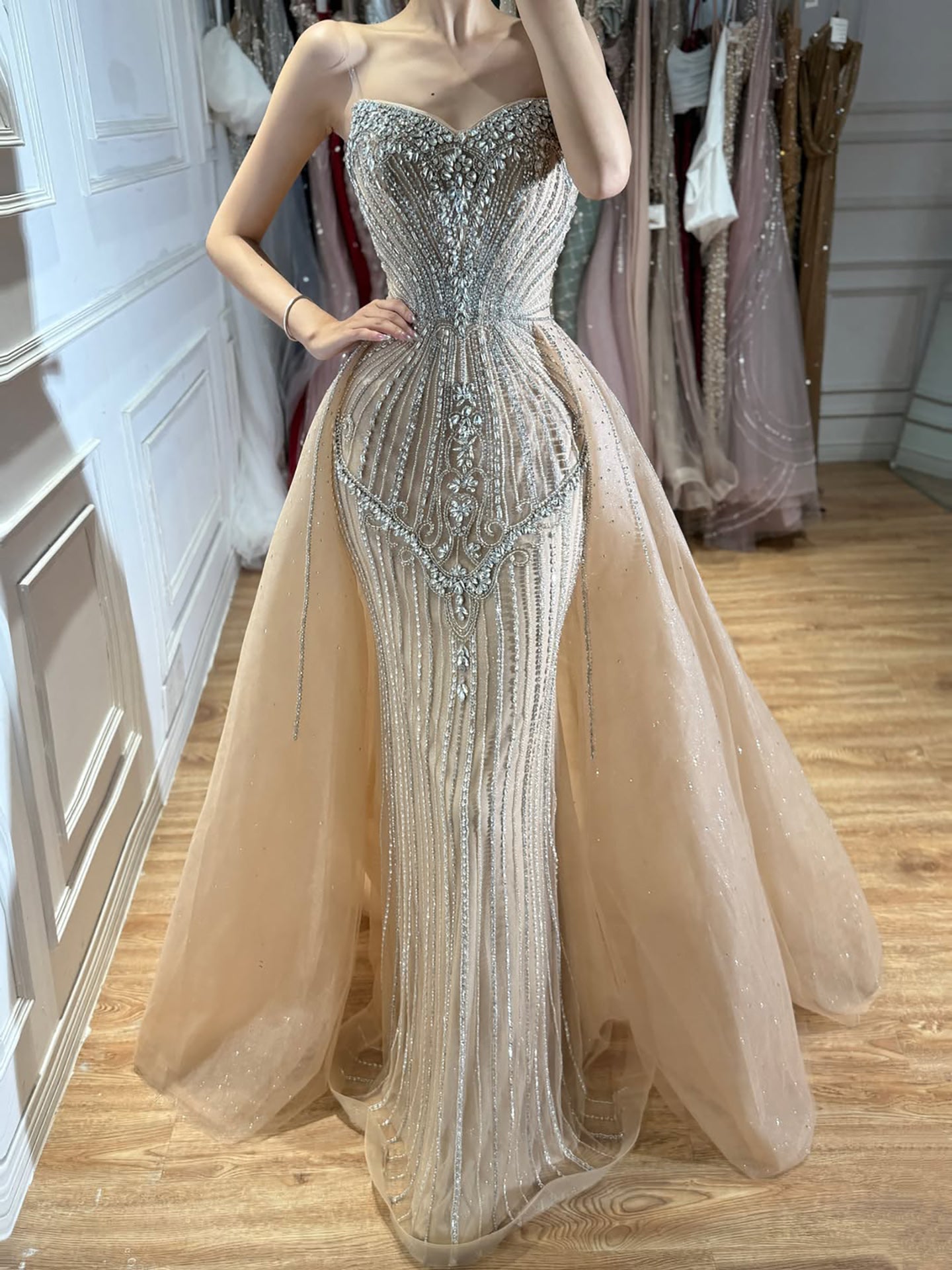Luxury Nude Sweetheart Baroque Beaded Fitted Mermaid Dress LA73831