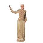 Luxury Gold Beaded High Neck Long Sleeve Tassel Evening Dress LA73834