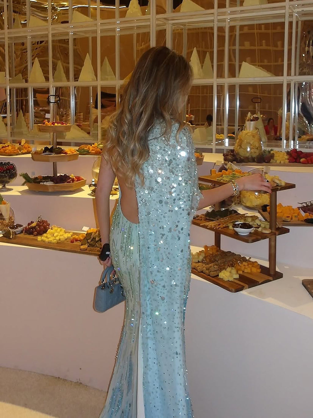 Luxury Blue One Shoulder Ombre Beaded Backless Mermaid Dress LA73845