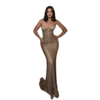 Luxury Gold Plunging Sweetheart Ruched Fitted Mermaid Dress LA73846