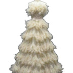 Luxury Beige Strapless Tiered Feather Sequin A Line Dress LA73854