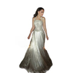 Luxury Silver Halter Beaded Shimmering Fringe Gown LA73856