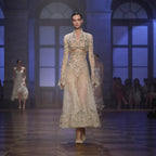 Luxury Nude High Neck Cut Out Beaded Lace A-Line Dress LA73857