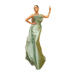 Luxury Sage Green Satin Strapless 3D Flower Mermaid Dress LA73859