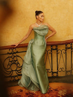 Luxury Sage Green Satin Strapless 3D Flower Mermaid Dress LA73859
