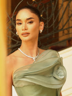Luxury Sage Green Satin Strapless 3D Flower Mermaid Dress LA73859