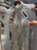Luxury Nude Crystal Beaded Cape Sleeves Mermaid Evening Dress LA73863