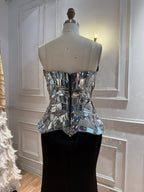 Luxury Silver Mirror Beaded Peplum Mermaid Evening Dress LA73868A