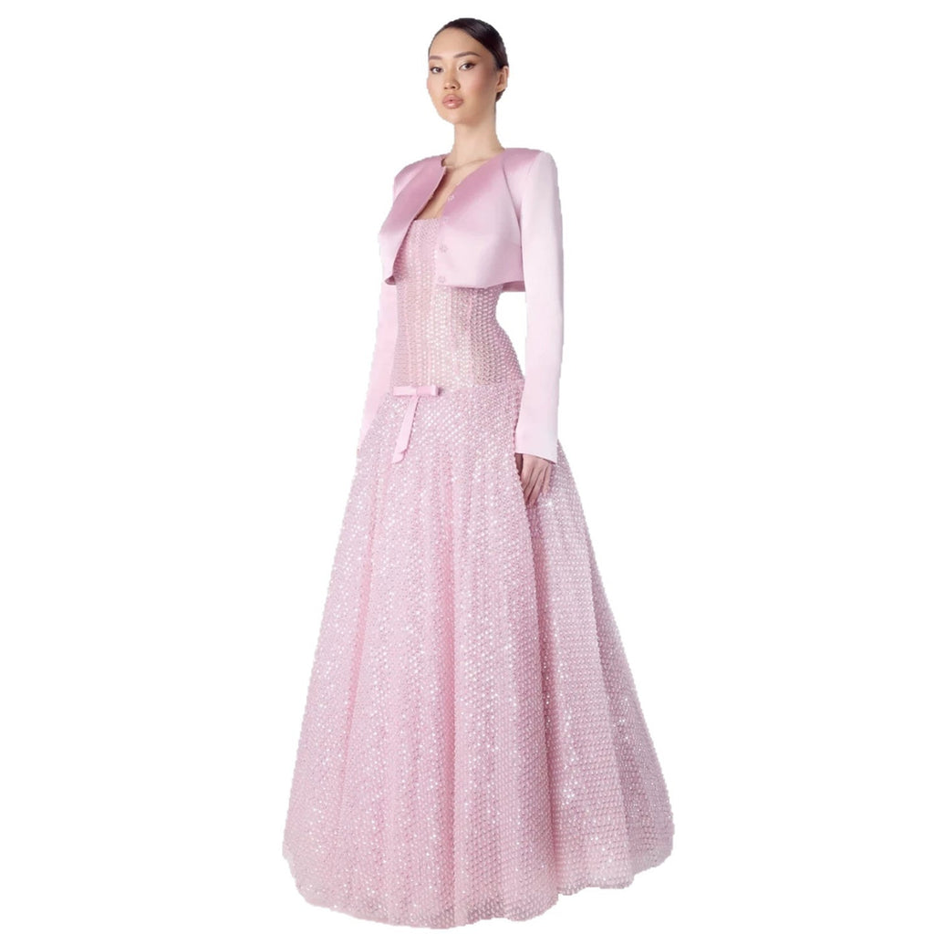 Luxury Pink Beaded Strapless A Line Evening Dress with Jacket LA73876