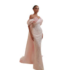 Luxury Pink Off the Shoulder Beaded Mermaid Evening Dress LA73877