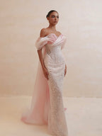 Luxury Pink Off the Shoulder Beaded Mermaid Evening Dress LA73877