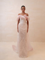 Luxury Pink Off the Shoulder Beaded Mermaid Evening Dress LA73877