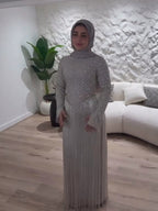 Luxury Silver High Neck Crystal Beaded Fringe Evening Dress LA73879
