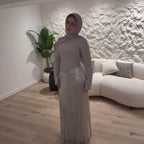 Luxury Silver High Neck Crystal Beaded Fringe Evening Dress LA73879