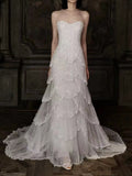 Luxury White Strapless Beaded Tiered Mermaid Wedding Dress LA73883