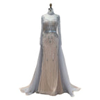 Luxury Gray Nude Pearls Beaded Mermaid Evening Dress Overskirt LA73884