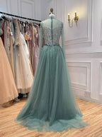Luxury Gray Nude Pearls Beaded Mermaid Evening Dress Overskirt LA73884
