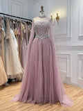 Luxury Pink High Neck Crystal Beaded A Line Evening Dress LA73885