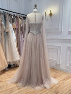 Luxury Pink High Neck Crystal Beaded A Line Evening Dress LA73885