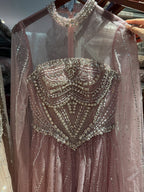 Luxury Pink High Neck Crystal Beaded A Line Evening Dress LA73885