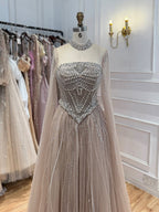 Luxury Pink High Neck Crystal Beaded A Line Evening Dress LA73885